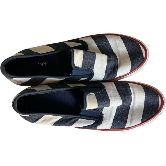 Womens Sperry Seaside Striped Chambray & White Slip-On Shoes - Sz 7.5 - Picture 2 of 5